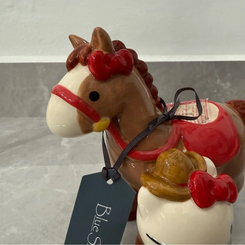 Hello Kitty Blue Sky Western Cowgirl Horse Ceramic Tea Light Holder Home Decor - Picture 3 of 13